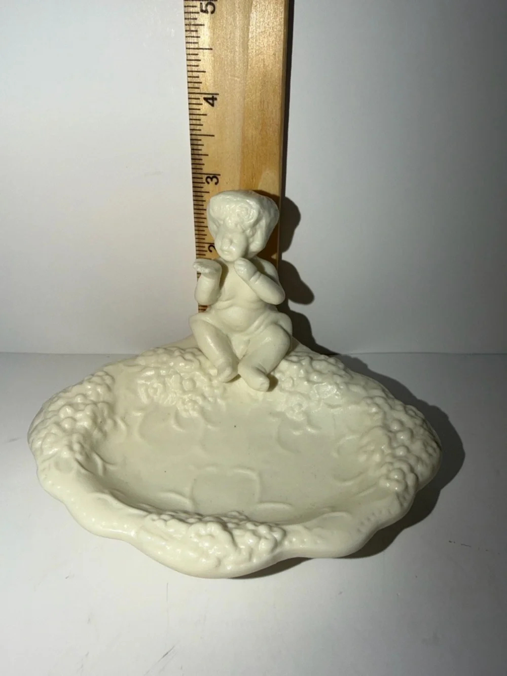 Vintage Matte Bisque Porcelain Cherub Soap Dish